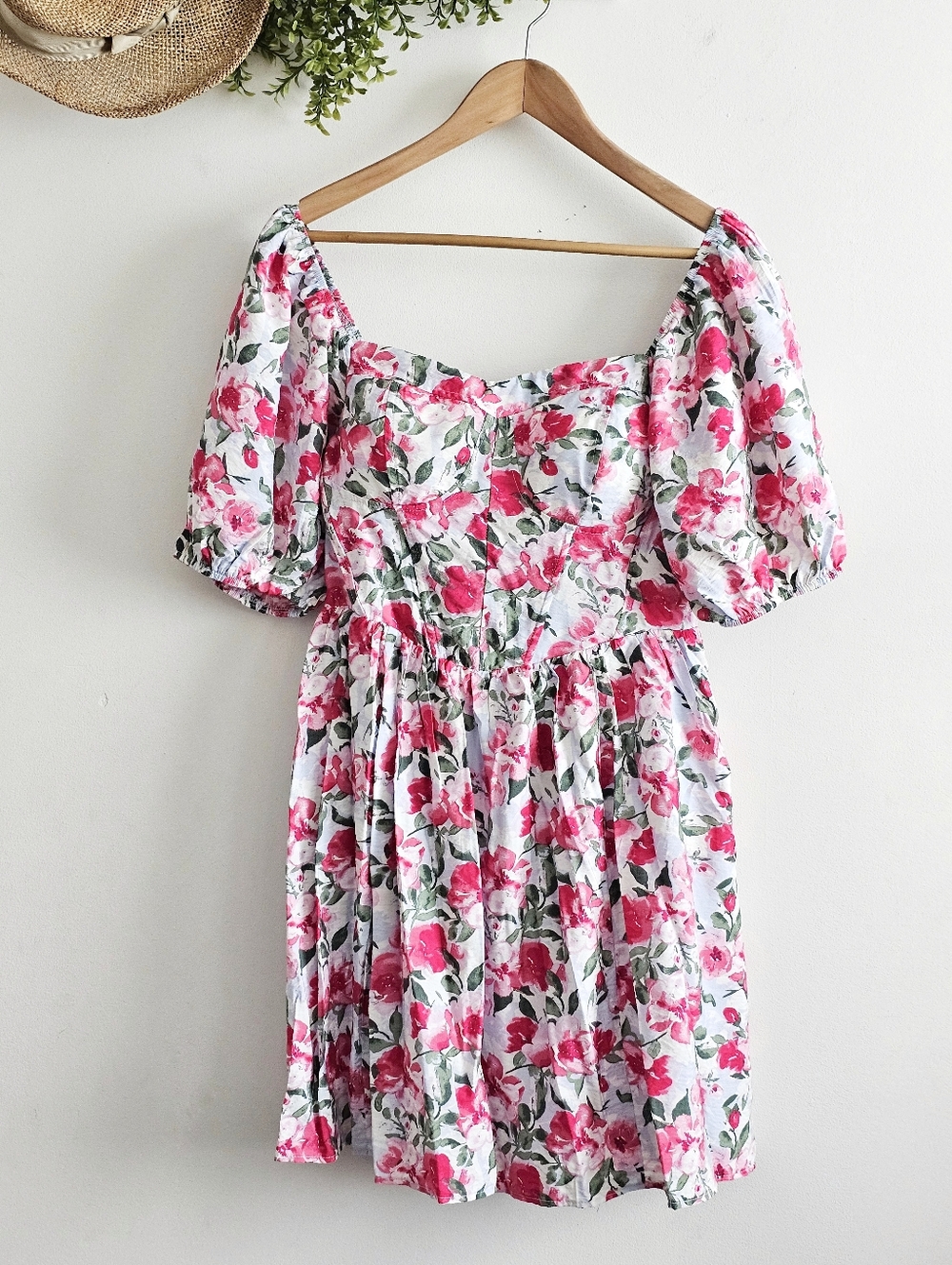 Wallflower Floral Puff Sleeve Mini Dress Size L Cottagecore Smocked Back